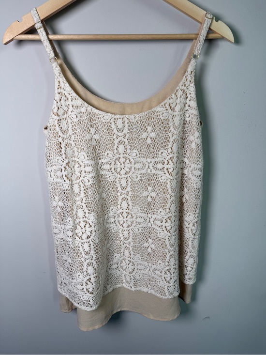 CAbi Tops - CAbi Ivory Crochet Lace Overlay Cami Tank Top Adjustable Straps Lined Size S